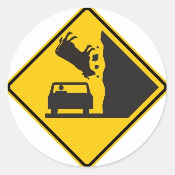 Falling Cow Zone Highway Sign Classic Round Sticker by wesleyowns at Zazzle