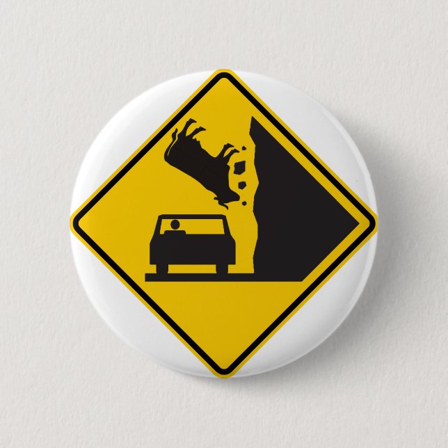 Falling Cow Zone Highway Sign Pinback Button (Front)