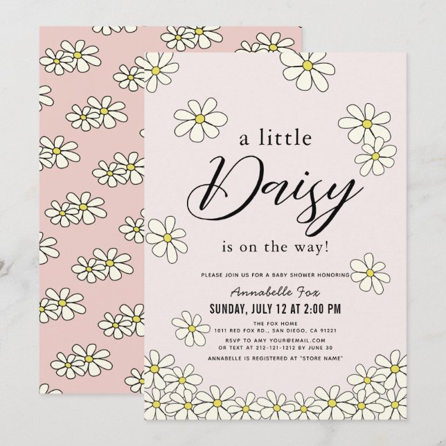Falling Daisies Floral Pink Baby Shower Invitation (Front/Back)