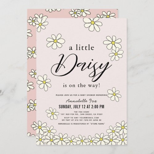 Falling Daisies Floral Pink Baby Shower Invitation