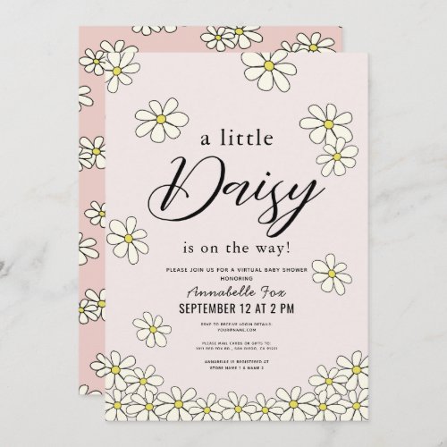 Falling Daisies Floral Pink Virtual Baby Shower Invitation