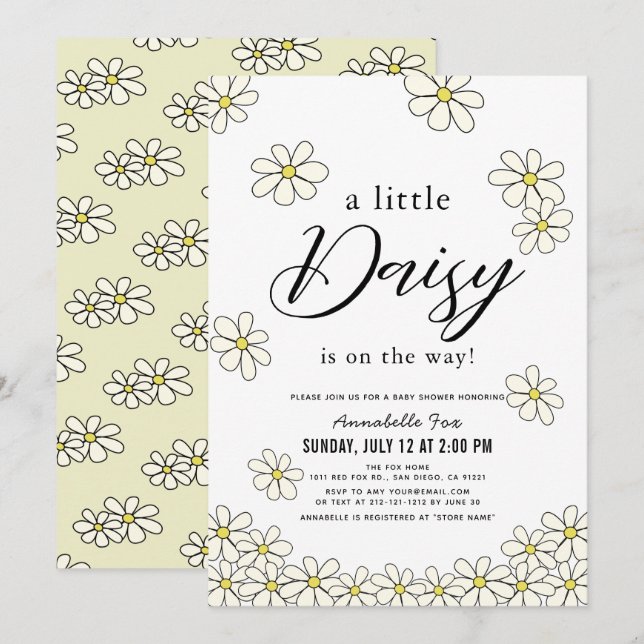 Falling Daisies White Floral Baby Shower Invitation (Front/Back)