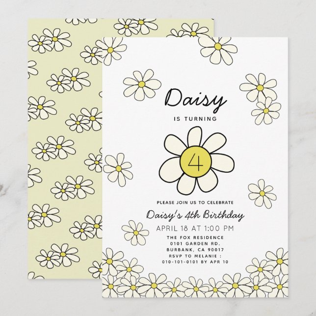 Falling Daisies White Floral Birthday Invitati Invitation (Front/Back)