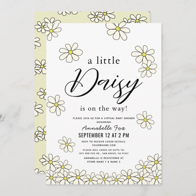 Falling Daisies White Floral Virtual Baby Shower Invitation (Front/Back)