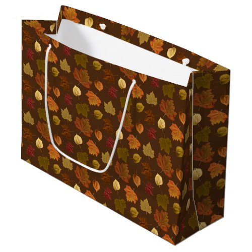 Falling Fall Leaves Custom Color Large Gift Bag