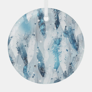 Falling Feathers: Blue Watercolor Seamless Glass Ornament