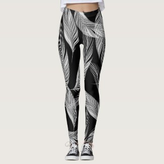 Falling Feathers In Black And White Leggings