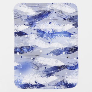 Falling feathers: watercolor blue pattern. baby blanket