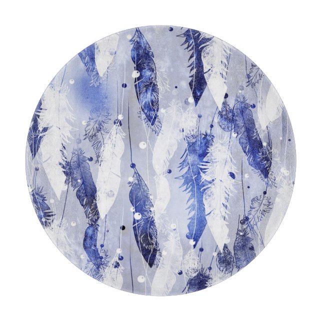 Falling feathers: watercolor blue pattern. cutting board (Front)