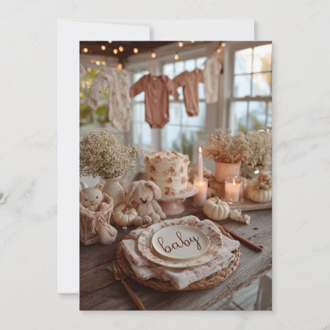 Falling Florals Autumn Baby Sprinkle, Dusty Rose  Invitation (Front)