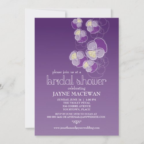 Falling Flowers Violet Ombre Bridal Shower Invitation