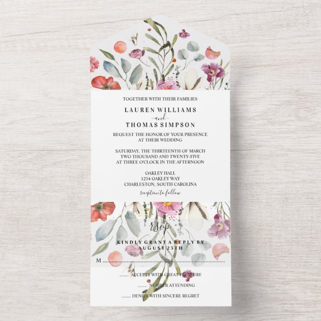 Falling Flowers Wedding Invitation (Inside)