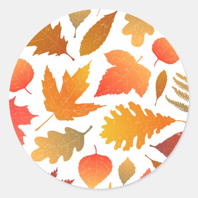 Falling for Autumn – Cozy Leaf Pattern Classic Round Sticker (Front)