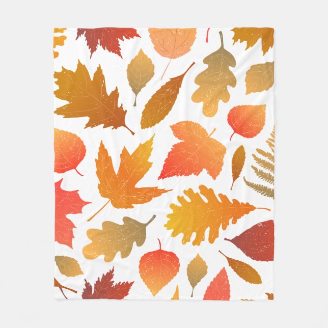 Falling for Autumn – Cozy Leaf Pattern Fleece Blanket (Front)