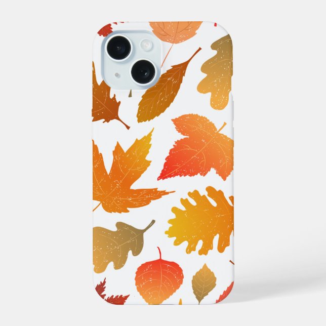 Falling for Autumn – Cozy Leaf Pattern iPhone 15 Case (Back)