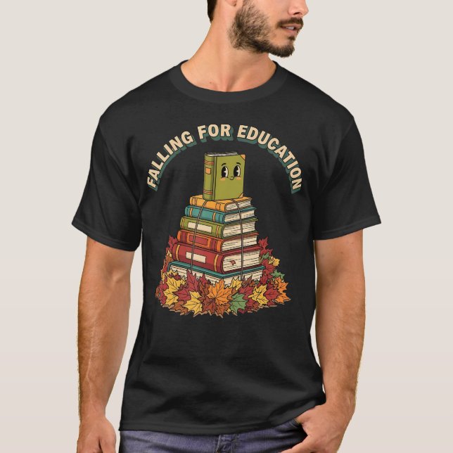 Falling For Education Retro Books Autumn Teacher S T-Shirt (Front)