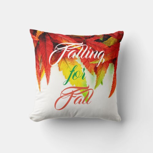 Falling for fall autumn maple leaves red white throw pillow