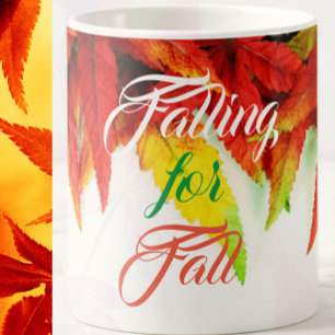 Falling for fall autumn maple leaves typography coffee mug