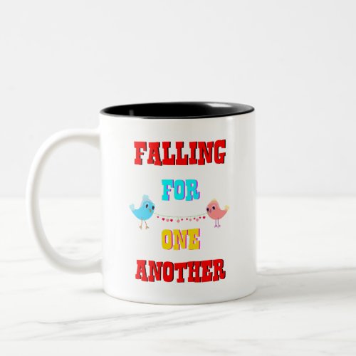 Falling For One Another Bird Couple Love Valentine Two_Tone Coffee Mug