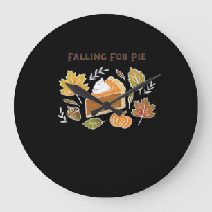 Falling for Pie – Cozy Autumn Pumpkin Pie Design C Large Clock