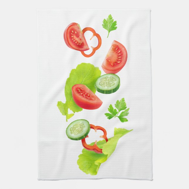 Falling fresh vegetables kitchen towel (Vertical)
