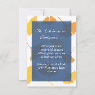 Falling ginkgo leaves blue wedding enclosure invitation
