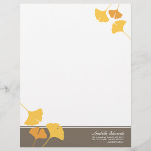 Falling ginkgo leaves golden yellow gray autumn letterhead