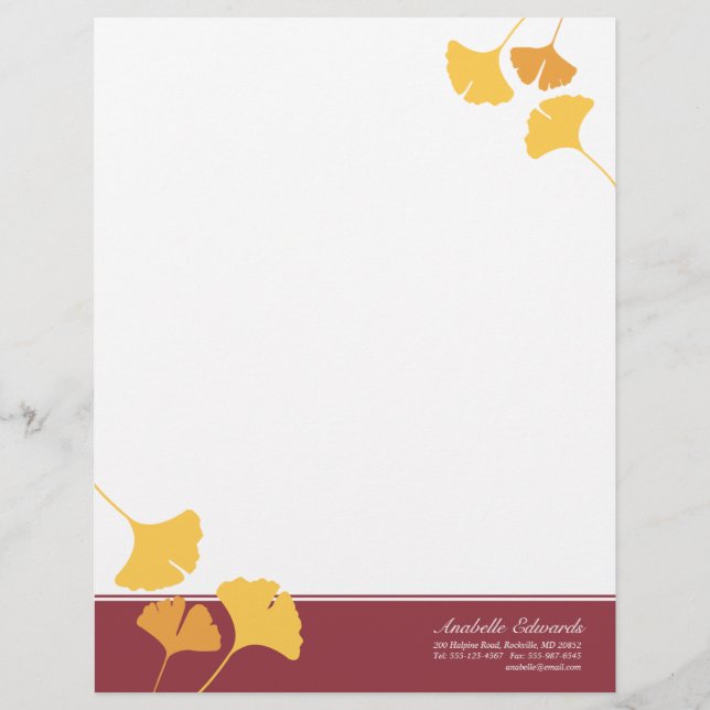 Falling ginkgo leaves golden yellow maroon autumn letterhead (Front)