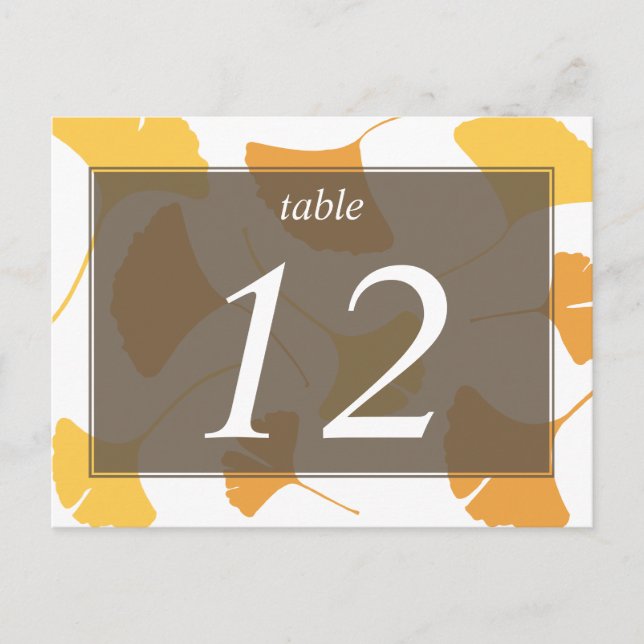 Falling ginkgo leaves gray table number card (Front)