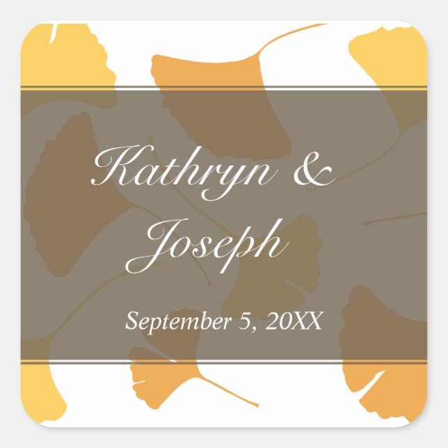 Falling ginkgo leaves gray wedding favor square sticker (Front)