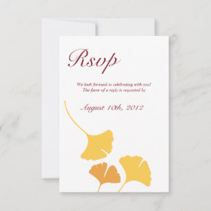 Falling ginkgo leaves maroon wedding response rsvp invitation