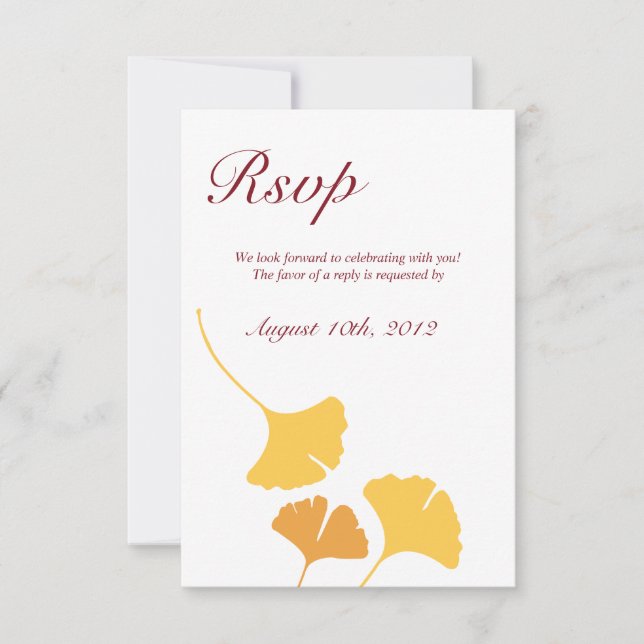 Falling ginkgo leaves maroon wedding response rsvp invitation (Front)