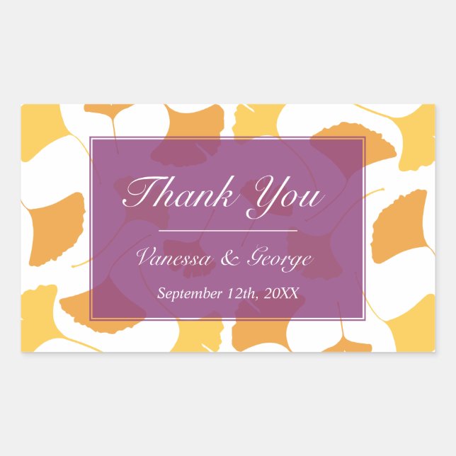 Falling ginkgo leaves purple wedding gift bag tag (Front)