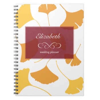 Falling Ginkgo Leaves Yellow Maroon Custom Planner Notebook by FidesDesign at Zazzle