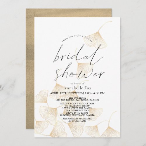 Falling Gold Ginkgo Leaves Drive_by Bridal Shower Invitation