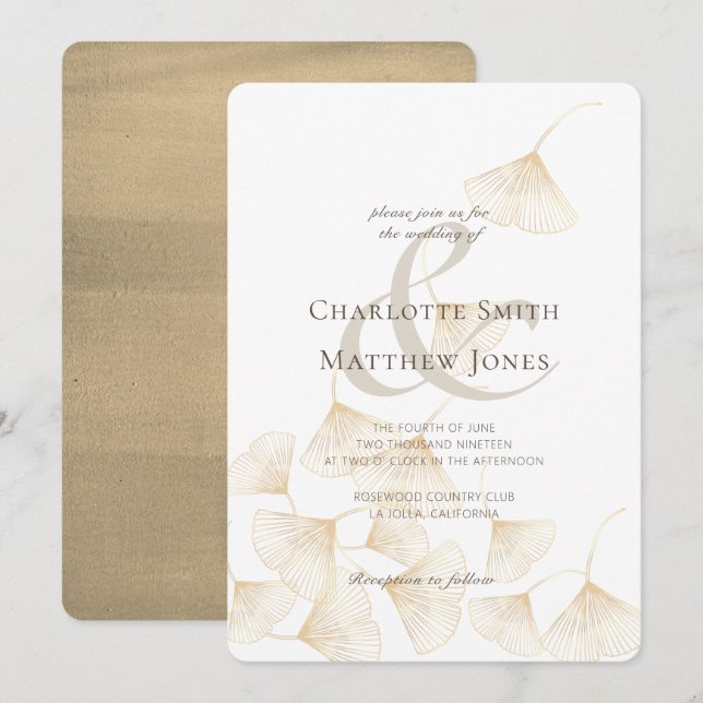 Falling Gold Ginkgo Leaves Elegant Wedding Invitation (Front/Back)