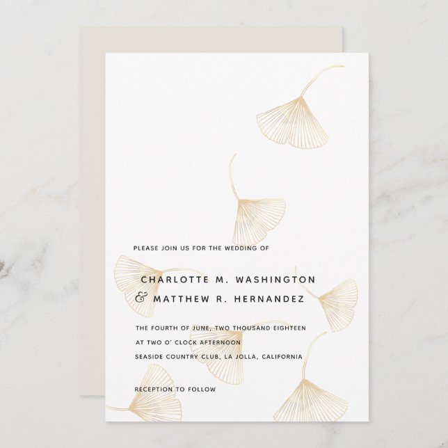 Falling Gold Ginkgo Leaves Fall Wedding Invitation (Front/Back)