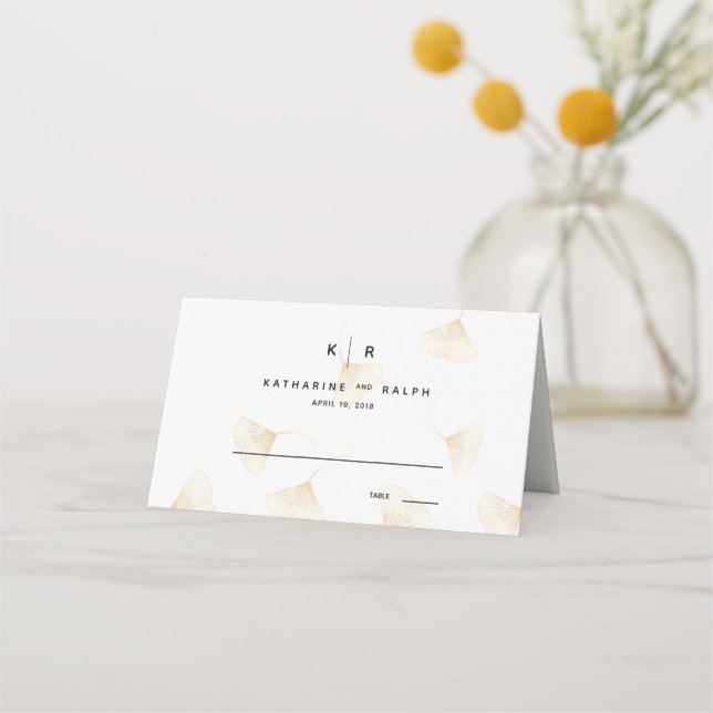 Falling Gold Ginkgo Leaves Fall Wedding Place Card (Front)