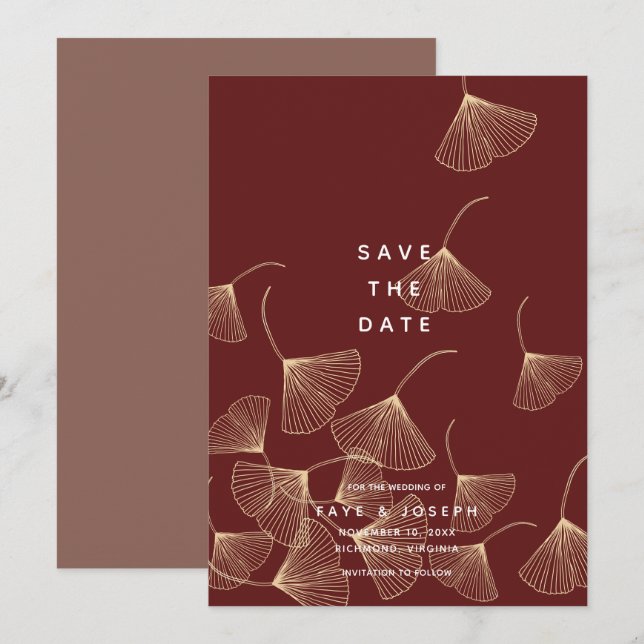 Falling Gold Ginkgo Leaves Save the Date Card (Front/Back)