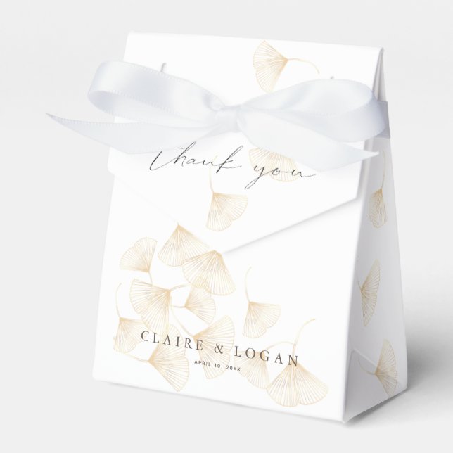 Falling Gold Ginkgo Leaves Wedding Favor Boxes (Front Side)