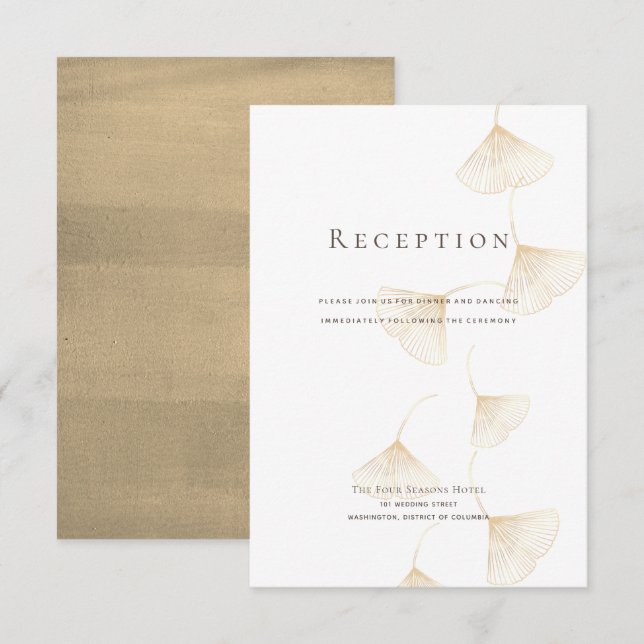 Falling Gold Ginkgo Leaves Wedding Reception Card (Front/Back)