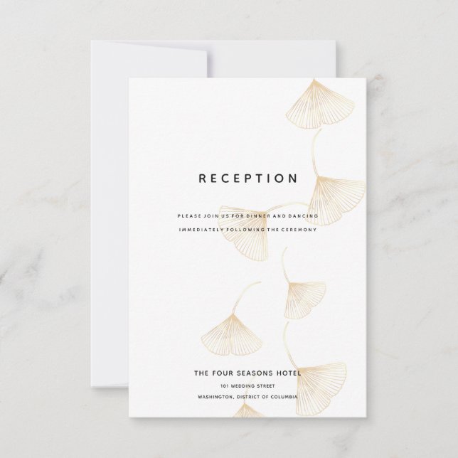 Falling Gold Ginkgo Leaves Wedding Reception Card (Front)