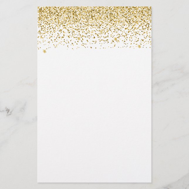 Falling Gold Glitter Confetti Stationery (Front)
