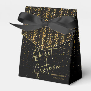 Falling Golden Sparkles Sweet Sixteen Birthday Favor Boxes