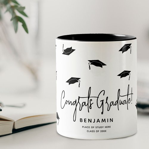 Falling Graduation Caps Congratulations Grad Two_Tone Coffee Mug