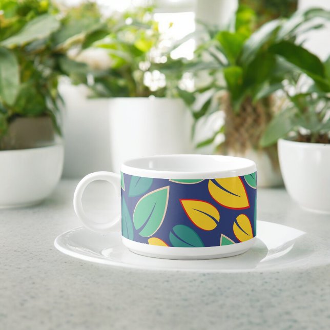 Falling Green and Yellow Leaves Pattern Bowl (chili bowl)