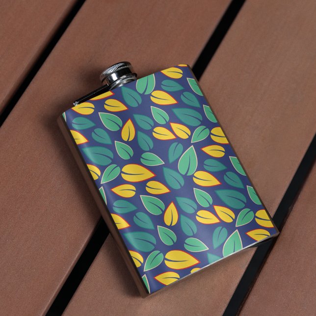 Falling Green and Yellow Leaves Pattern Flask (leaves flasks)