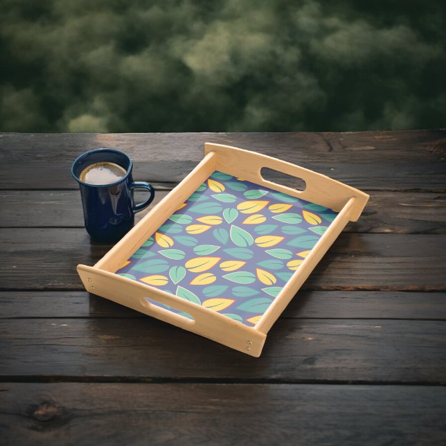 Falling Green and Yellow Leaves Pattern Serving Tray (serving tray)