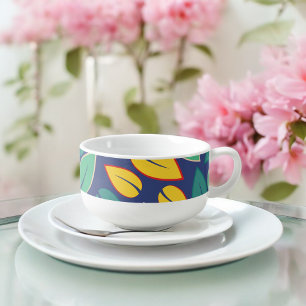 Falling Green and Yellow Leaves Pattern Soup Mug