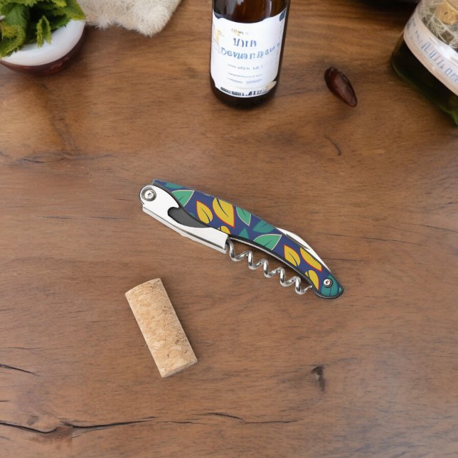Falling Green and Yellow Leaves Pattern Waiter's Corkscrew (bottle opener
)